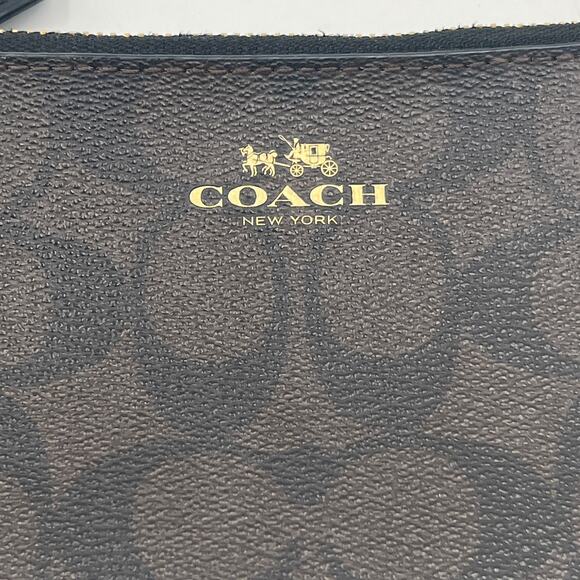 COACH Signature Brown Black Wristlet Wallet PVC Double Corner Zip F87591 - Picture 3 of 10